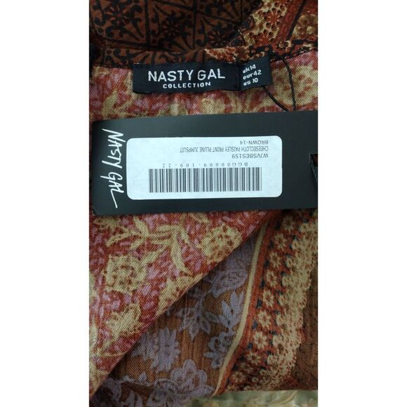 Nasty Gal Geometric Paisley Floral Cheesecloth Patchwork Jumpsuit Size 14 NEW - Picture 7 of 7